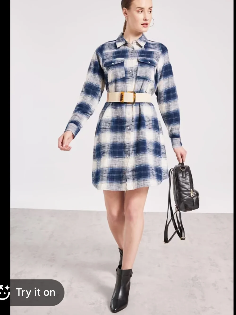 Old Navy Dress - navy/cream plaid Webster inspired button front shirt dress - Picture 2 of 11